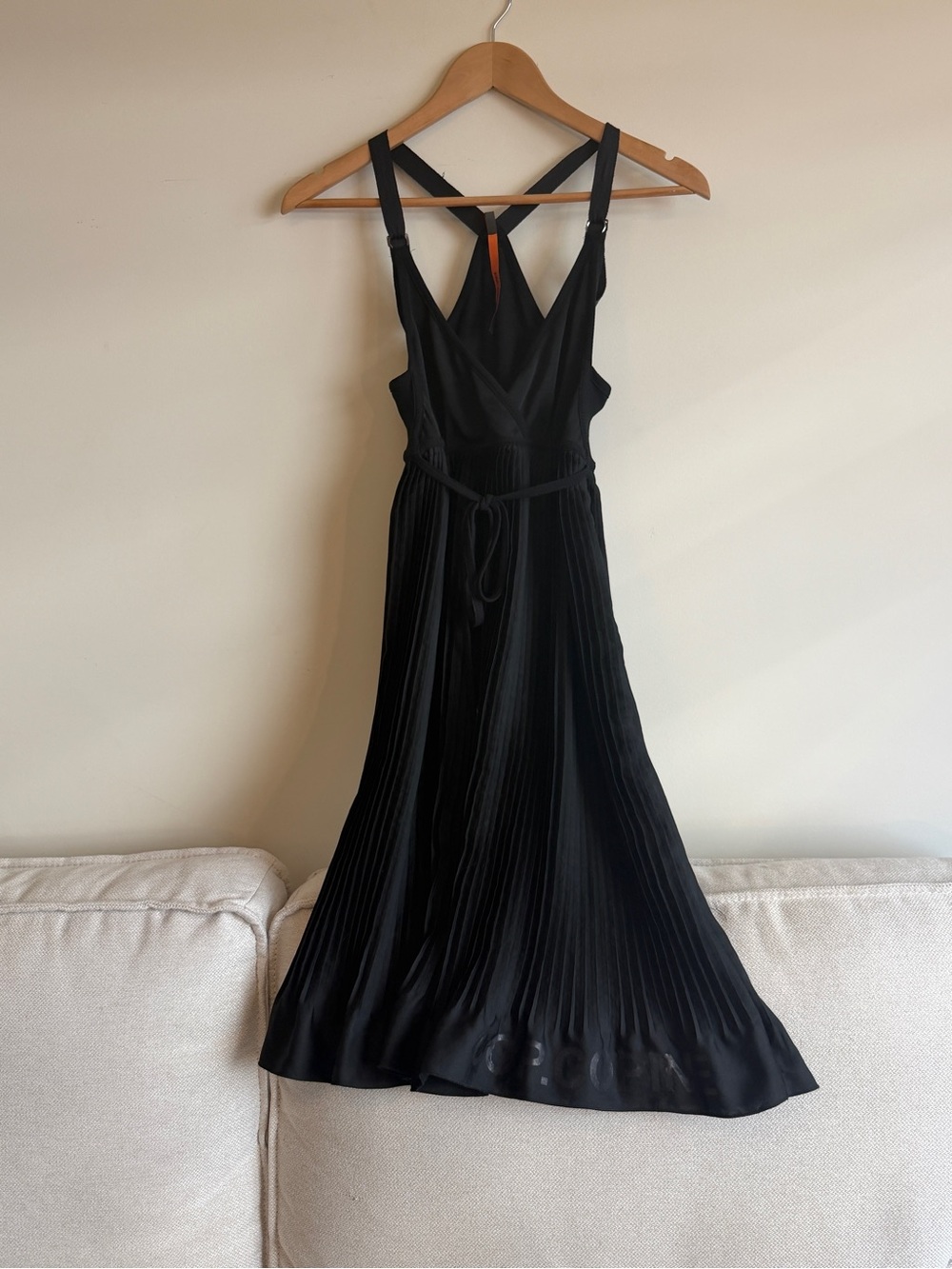 Cop.Copine Black Pleated Midi Dress with Strappy Back Detail